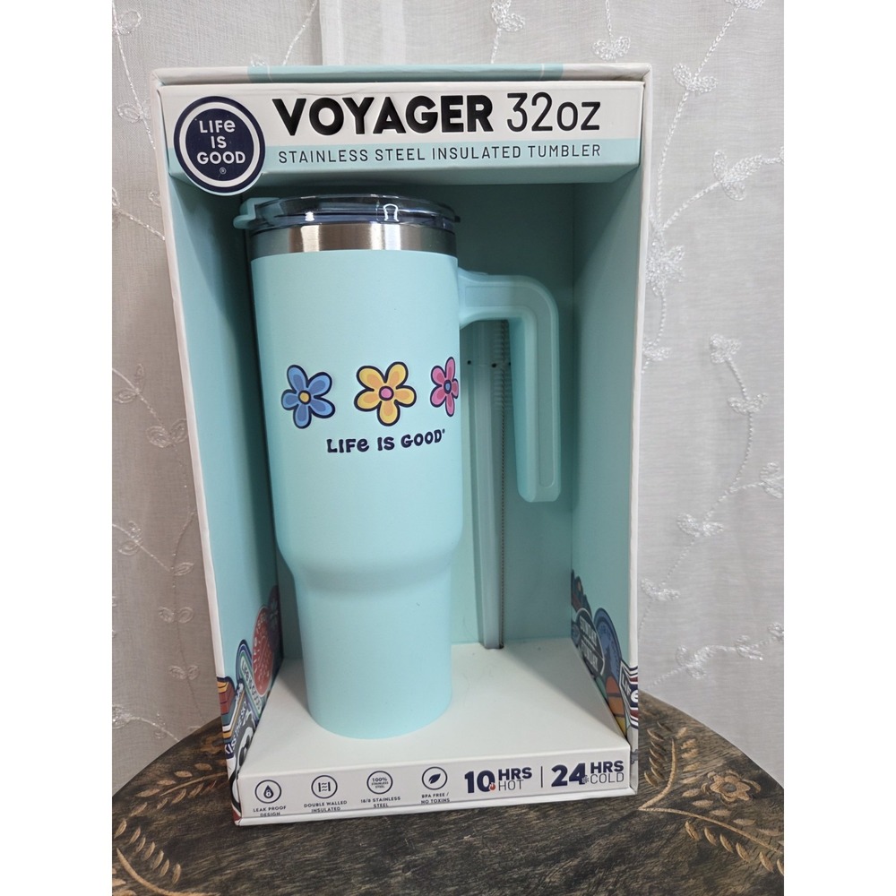 Life Is Good Voyager Tumbler 32oz Flowers New in Box